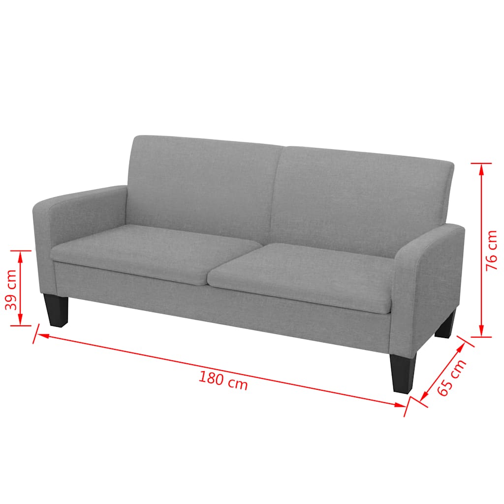 Καναπές Τριθέσιος Ανοιχτό Γκρι 180 x 65 x 76 εκ.