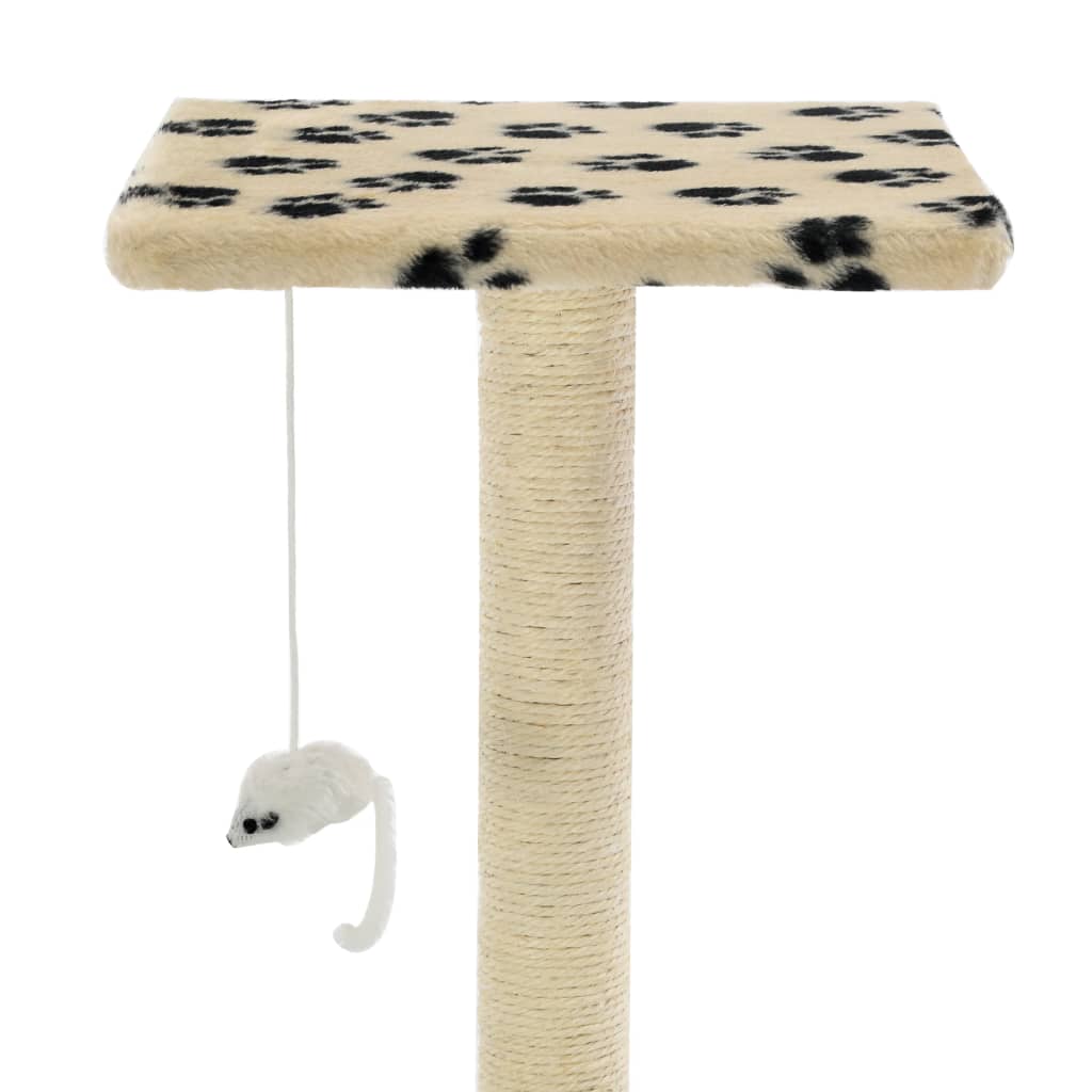 Γατόδεντρο Τύπωμα Πατούσας Μπεζ 95 εκ. με Στύλους από Σιζάλ