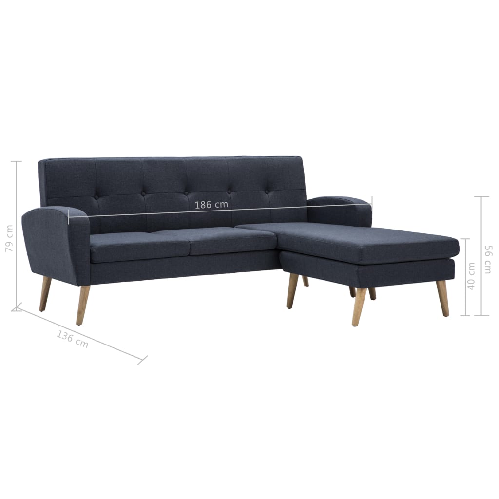 Καναπές Γωνιακός Σκούρο Γκρι 186 x 136 x 79 εκ. Υφασμάτινος