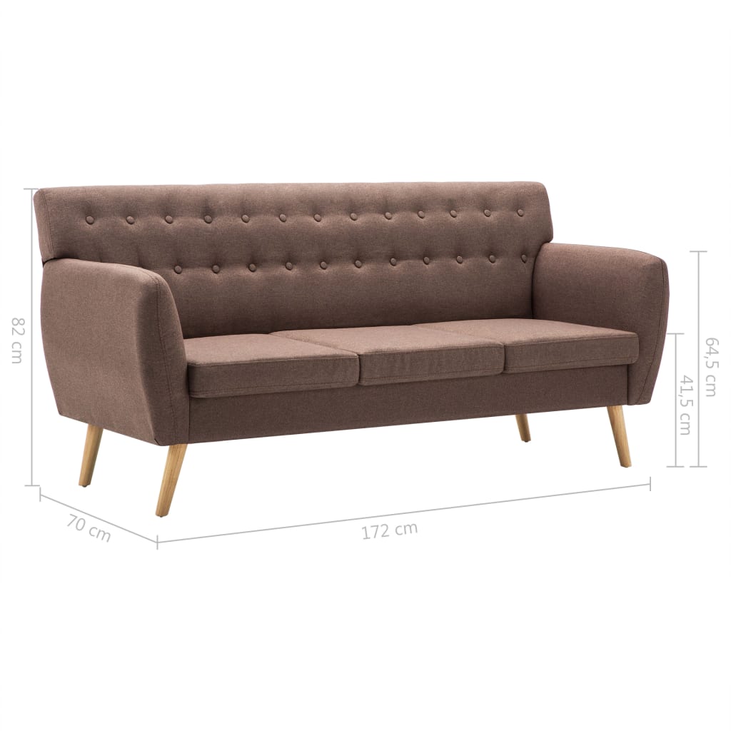 Καναπές Τριθέσιος Καφέ 172x70x82 εκ. Υφασμάτινη Ταπετσαρία
