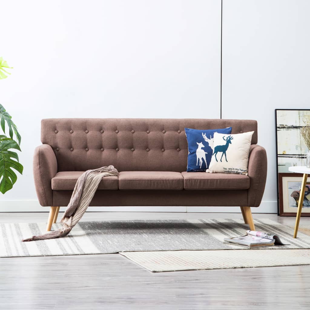 Καναπές Τριθέσιος Καφέ 172x70x82 εκ. Υφασμάτινη Ταπετσαρία