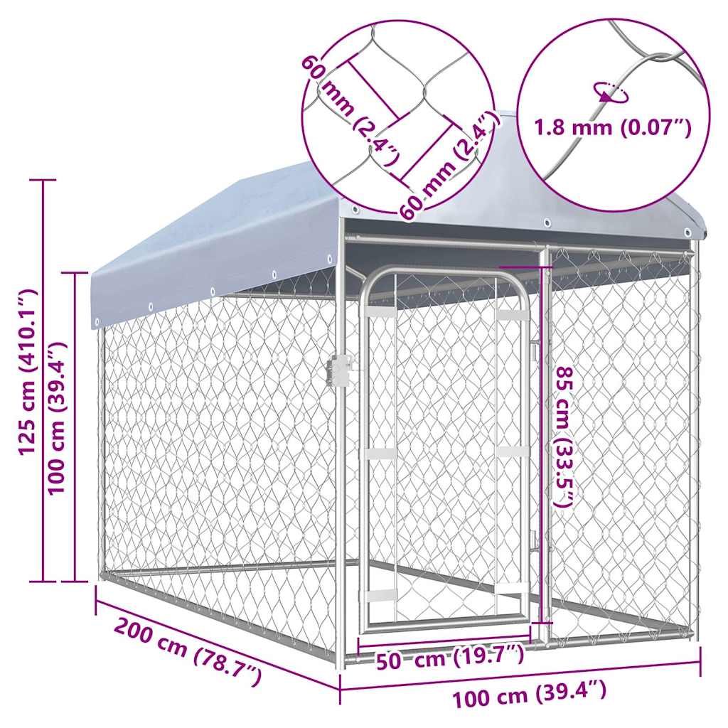 Κλουβί Σκύλου Εξωτερικού Χώρου 200 x 100 x 125 εκ. με Στέγαστρο