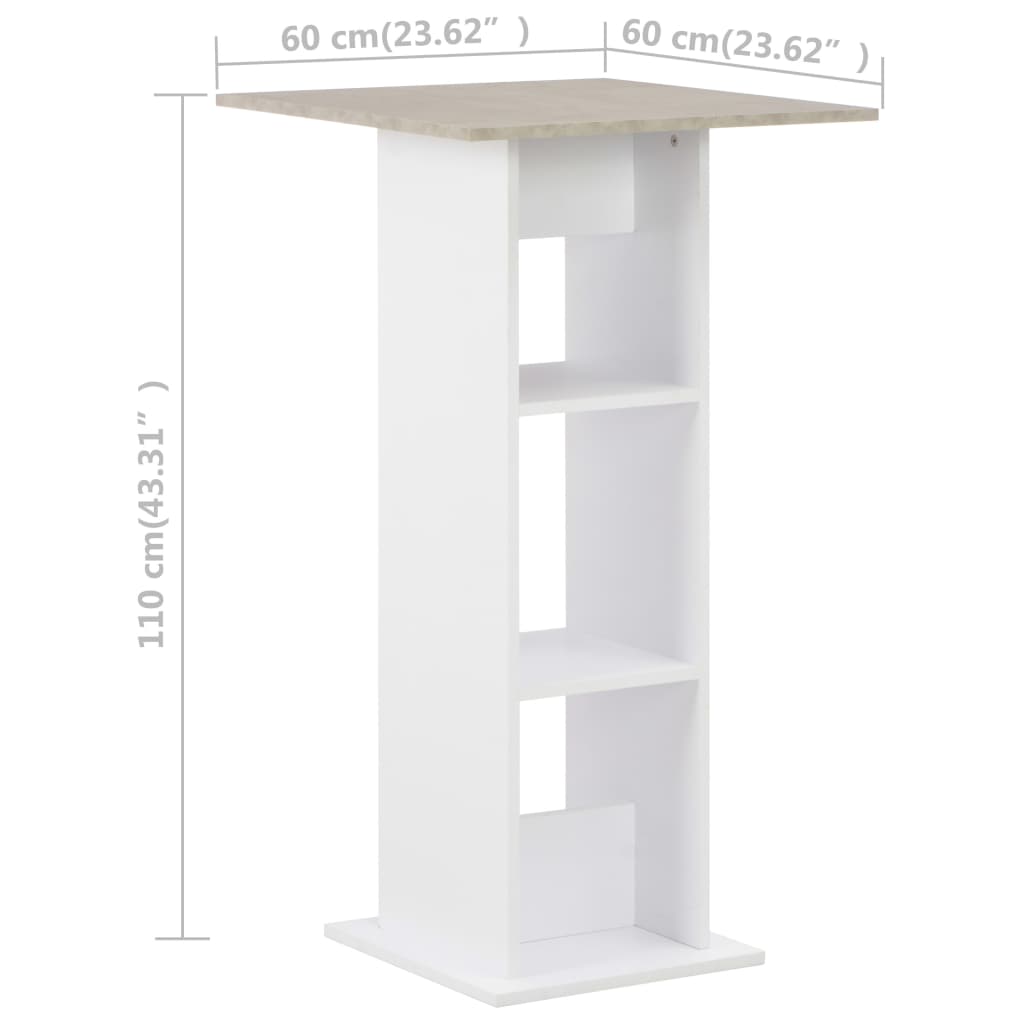 Τραπέζι Μπαρ Λευκό / Χρώμα Σκυροδέματος 60 x 60 x 110 εκ.