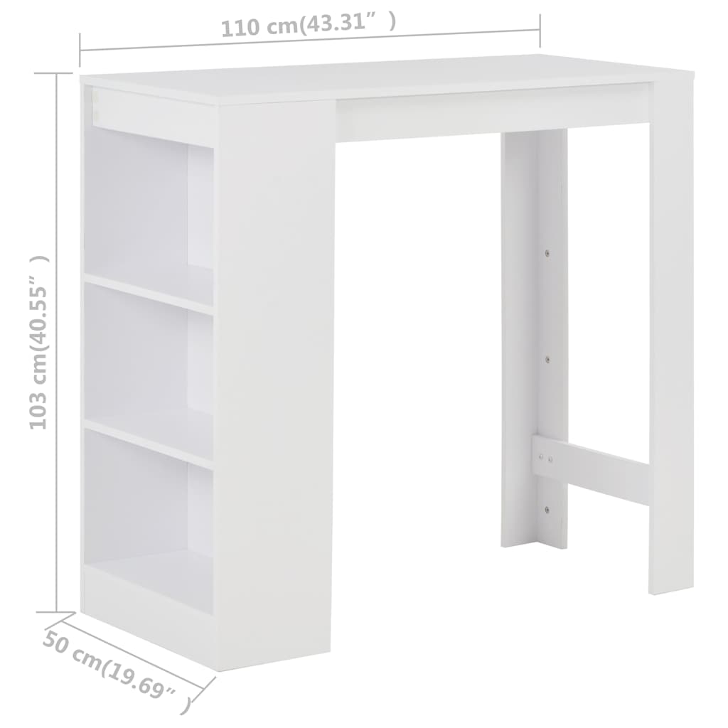 Τραπέζι Μπαρ με Ράφια Λευκό 110 x 50 x 103 εκ.