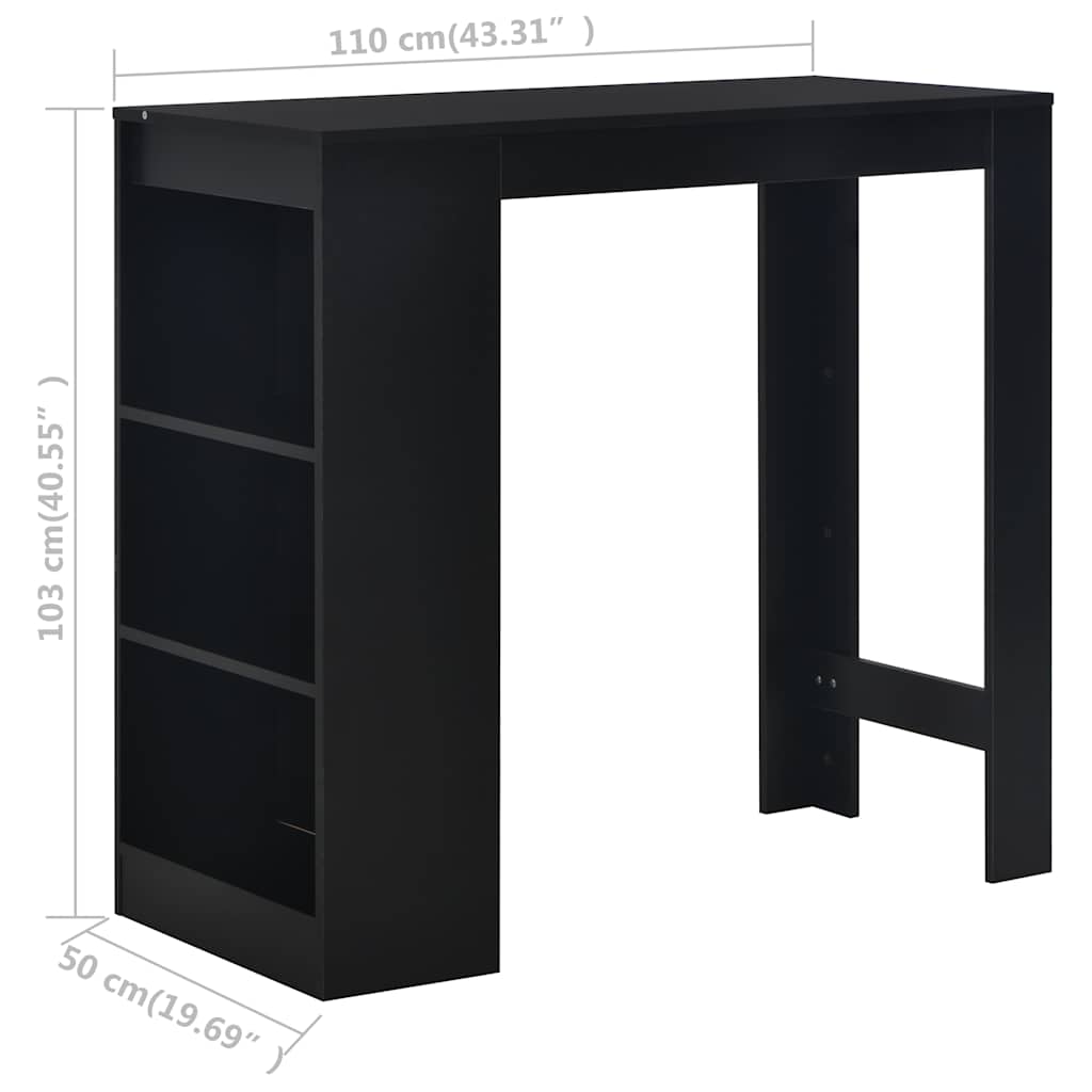 Τραπέζι Μπαρ με Ράφια Μαύρο 110 x 50 x 103 εκ.