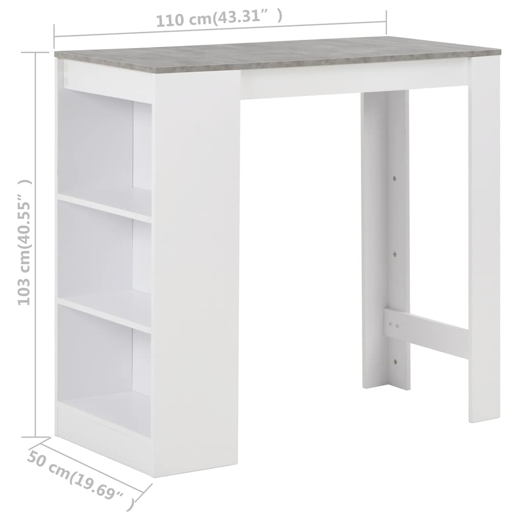 Τραπέζι Μπαρ με Ράφι Λευκό 110 x 50 x 103 εκ.