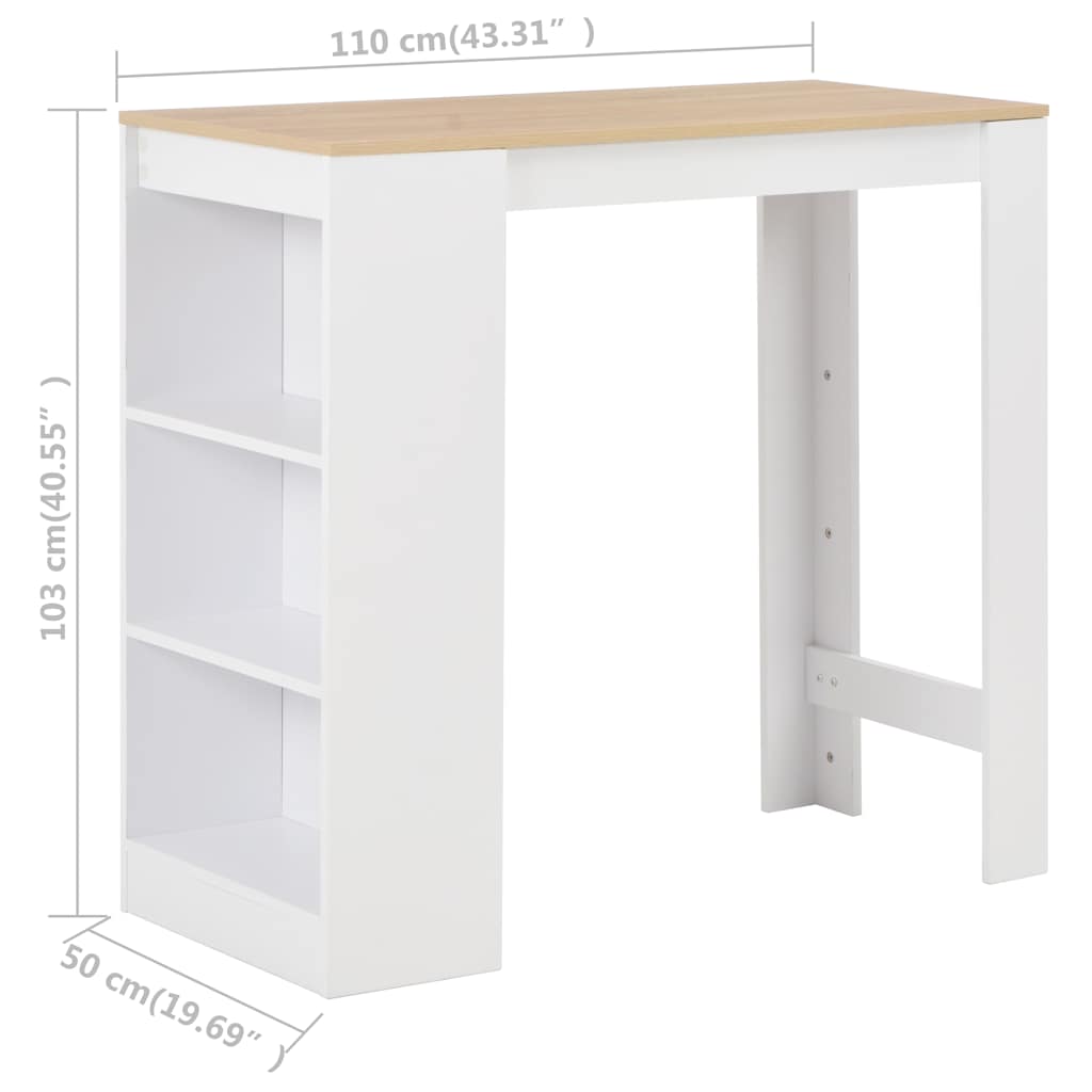 Τραπέζι Μπαρ με Ράφι Λευκό 110 x 50 x 103 εκ.