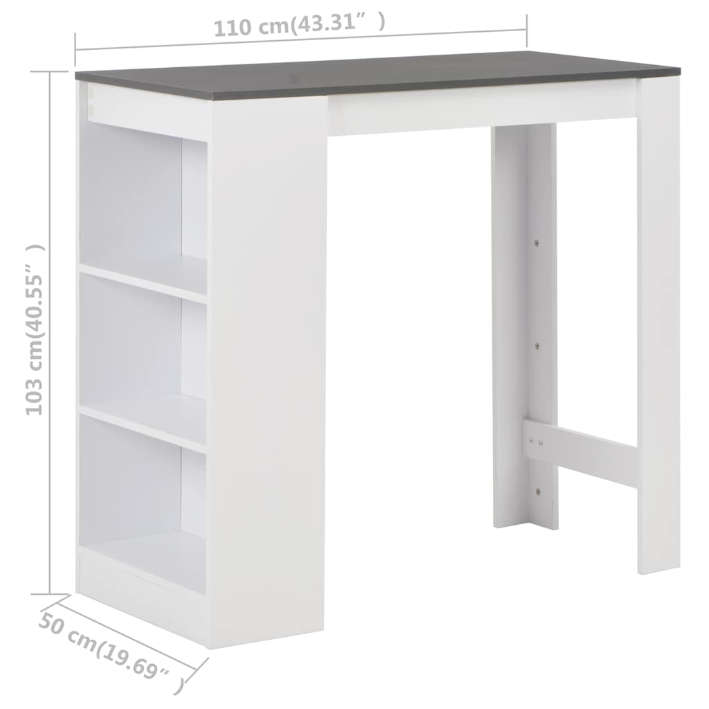 Τραπέζι Μπαρ με Ράφι Λευκό 110 x 50 x 103 εκ.