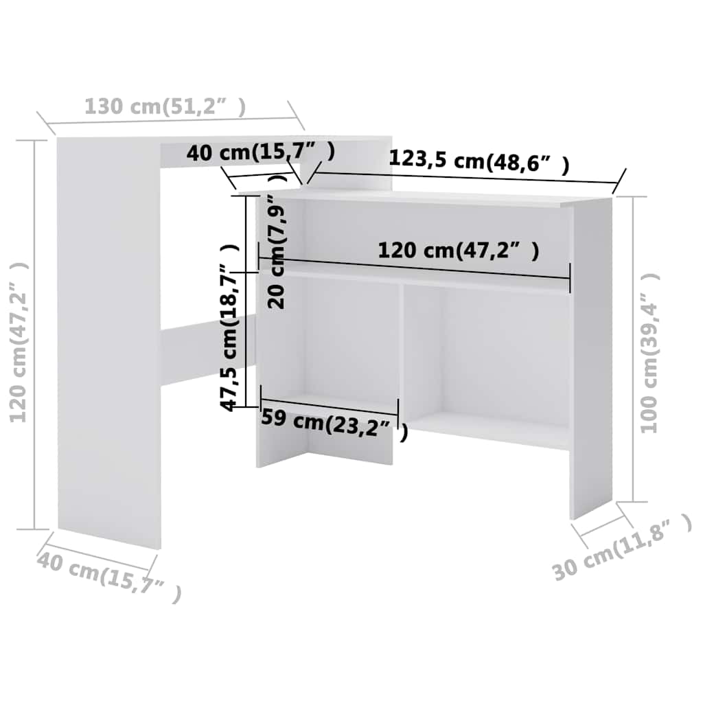 Τραπέζι Μπαρ με 2 Επιφάνειες Λευκό 130 x 40 x 120 εκ.