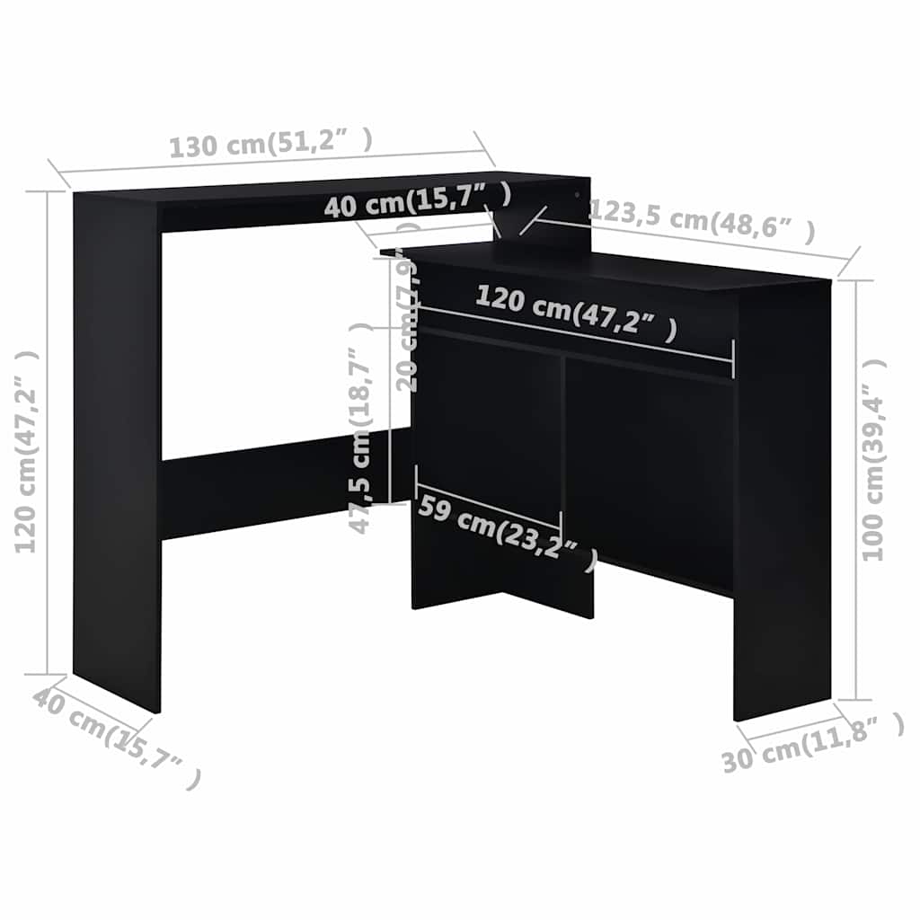 Τραπέζι Μπαρ με 2 Επιφάνειες Χρώμα Μαύρο 130 x 40 x 120 εκ.
