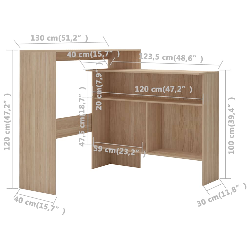 Τραπέζι Μπαρ με 2 Επιφάνειες Χρώμα Δρυός 130 x 40 x 120 εκ.