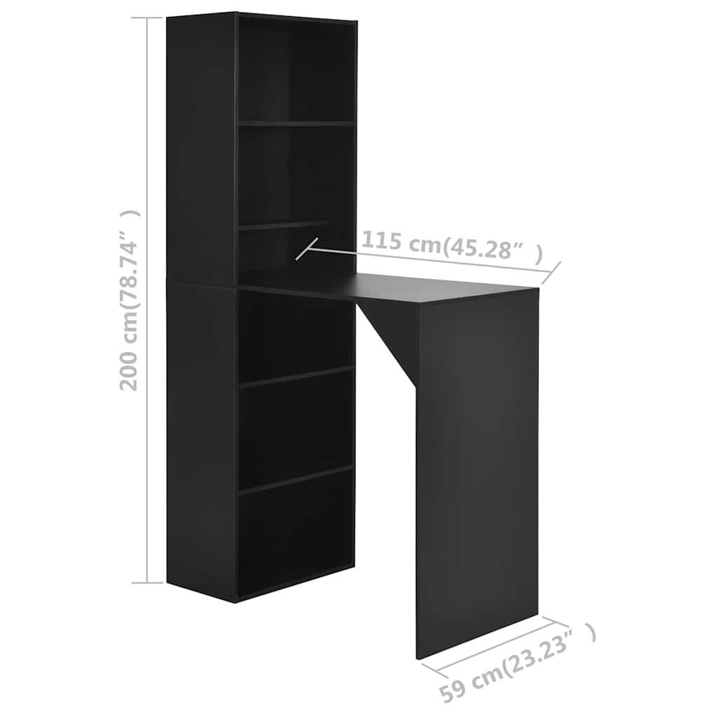 Τραπέζι Μπαρ με Ράφι Μαύρο 115 x 59 x 200 εκ.
