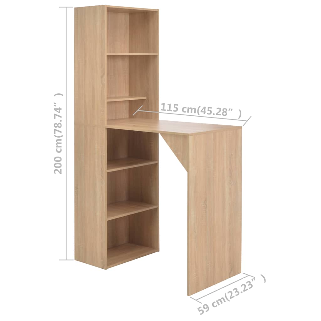 Τραπέζι Μπαρ με Ράφι Χρώμα Δρυός 115 x 59 x 200 εκ.