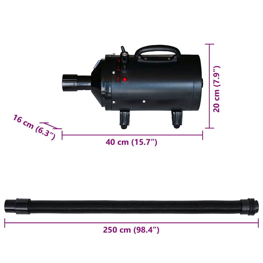 Πιστολάκι Σκύλων με 3 Ακροφύσια Μαύρο 2400 W