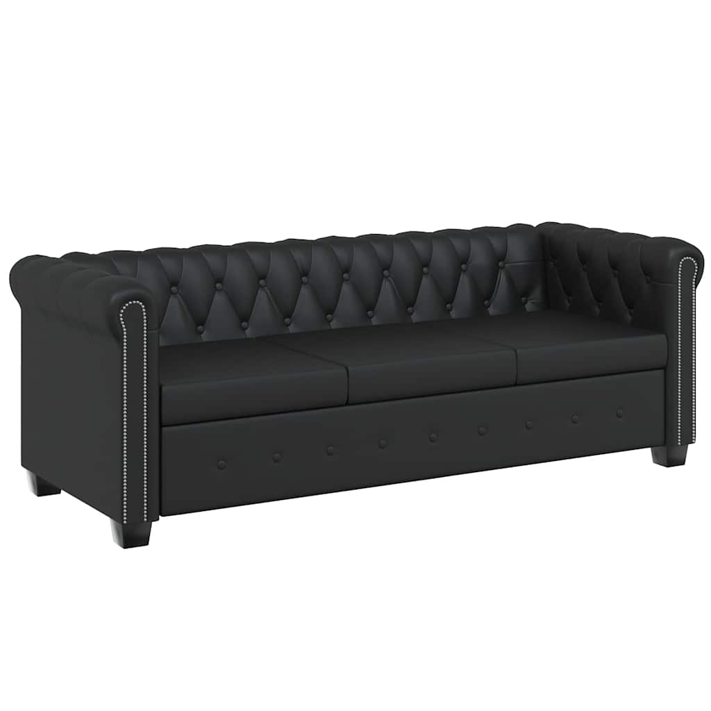 Καναπέδες Chesterfield Διθέσιος + Τριθέσιος Μαύρο Συνθ. Δέρμα