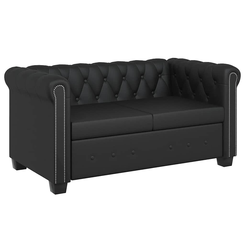 Καναπέδες Chesterfield Διθέσιος + Τριθέσιος Μαύρο Συνθ. Δέρμα