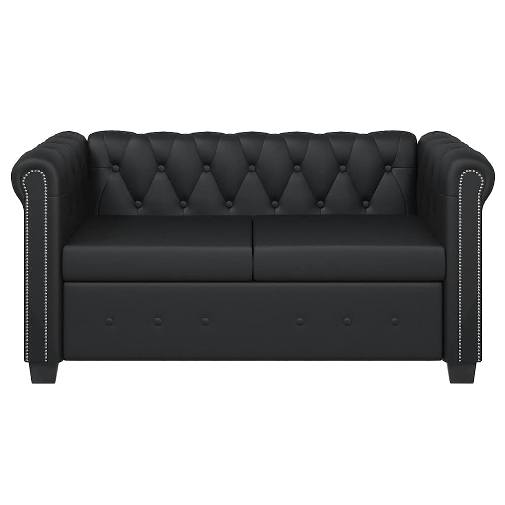 Καναπέδες Chesterfield Διθέσιος + Τριθέσιος Μαύρο Συνθ. Δέρμα