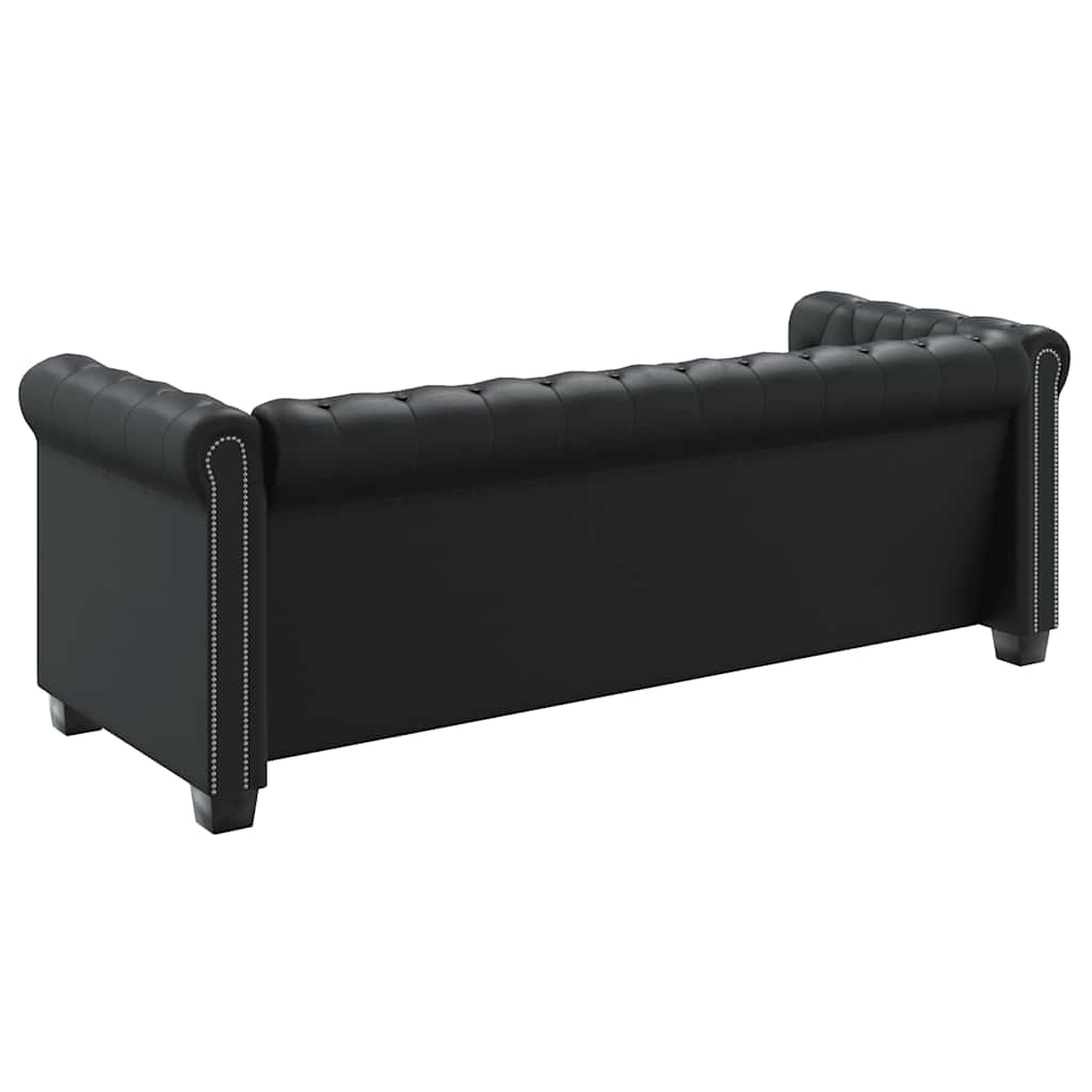Καναπέδες Chesterfield Διθέσιος + Τριθέσιος Μαύρο Συνθ. Δέρμα