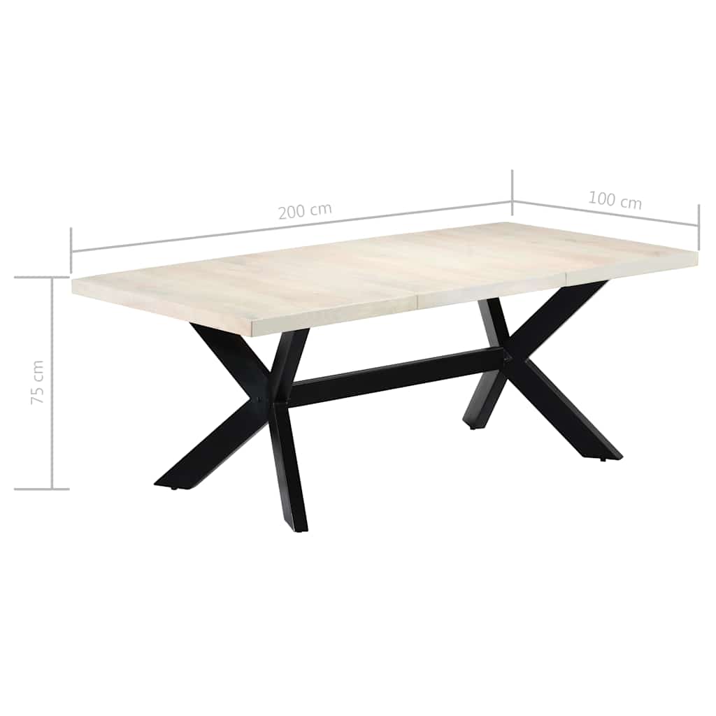 Τραπεζαρία Λευκή 200 x 100 x 75 εκ. από Μασίφ Ξύλο Μάνγκο