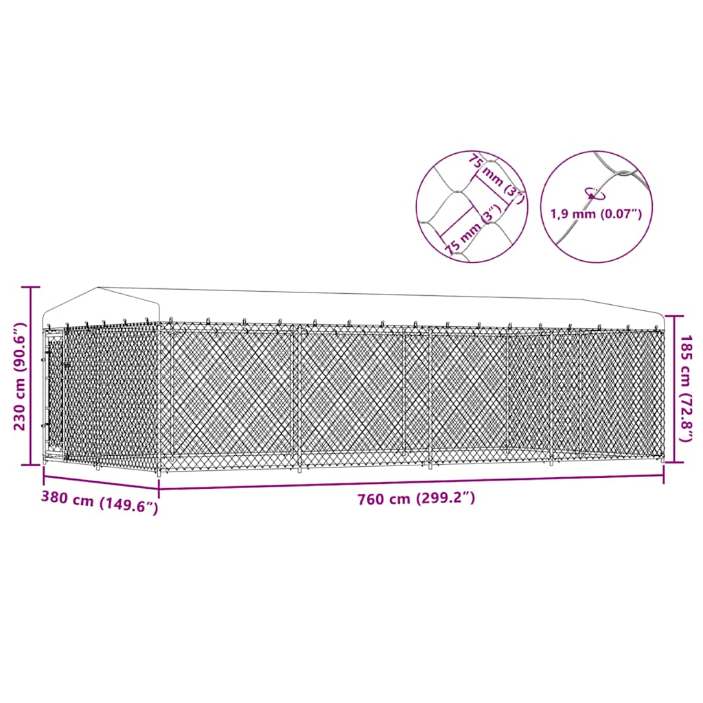 Κλουβί Σκύλου Εξωτερικού Χώρου 7,6 x 3,8 x 2,3 μ. με Στέγαστρο