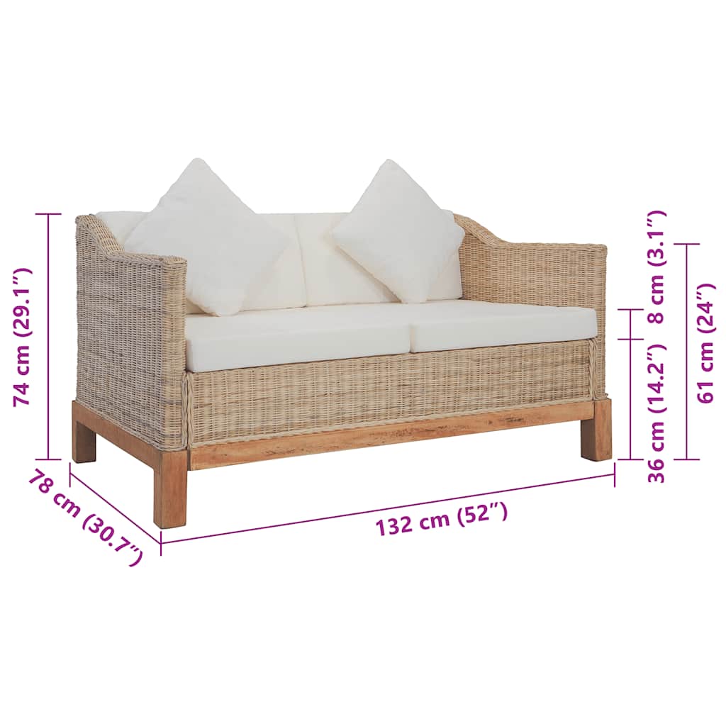 Καναπές Διθέσιος από Γνήσιο Ρατάν με Μαξιλάρια