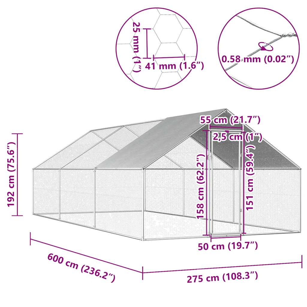 Κοτέτσι - Κλουβί Εξωτ.Χώρου 2,75x6x1,92 μ. από Γαλβανισμένο Χάλυβα