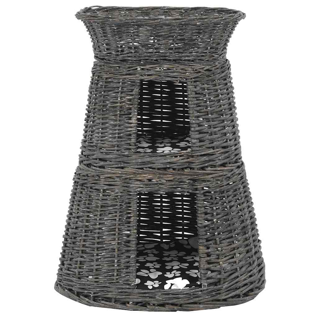 Καλάθι Γάτας Σετ 3 τεμ. Γκρι 47x34x60εκ Φυσική Ιτιά & Μαξιλάρια