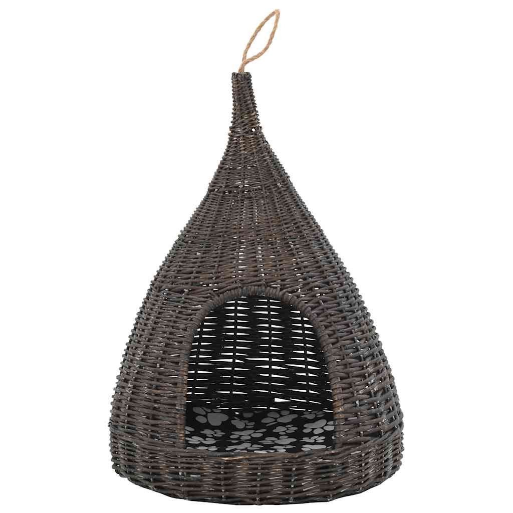 Σπίτι Γάτας Teepee με Μαξιλάρι Γκρι 40x60 εκ. Φυσικό Ξύλο Ιτιάς
