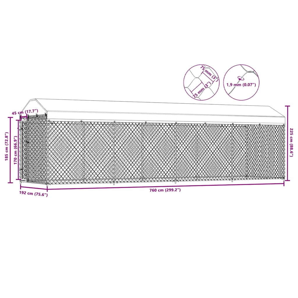 Κλουβί Σκύλου Εξωτερικού Χώρου 760 x 190 x 225 εκ. με Στέγαστρο