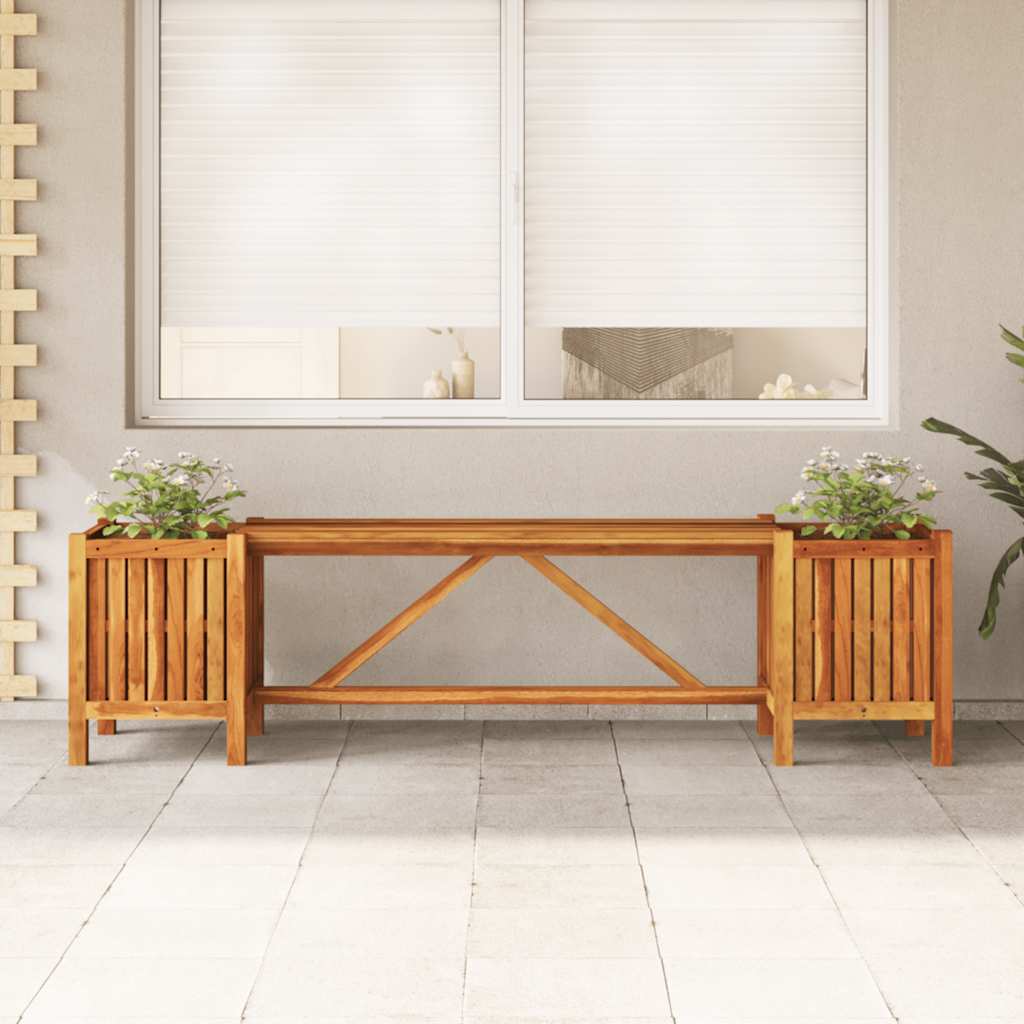 Πάγκος Κήπου με 2 Γλάστρες 150x30x40 εκ. από Μασίφ Ξύλο Ακακίας