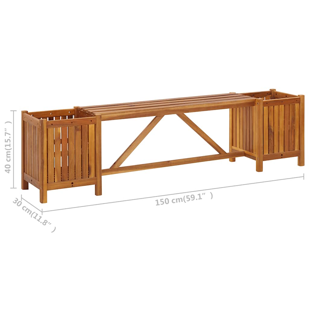 Πάγκος Κήπου με 2 Γλάστρες 150x30x40 εκ. από Μασίφ Ξύλο Ακακίας