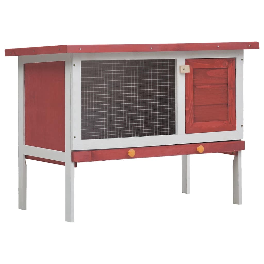 Κλουβί Κουνελιών Εξωτερικού Χώρου με 1 Επίπεδο Κόκκινο Ξύλινο