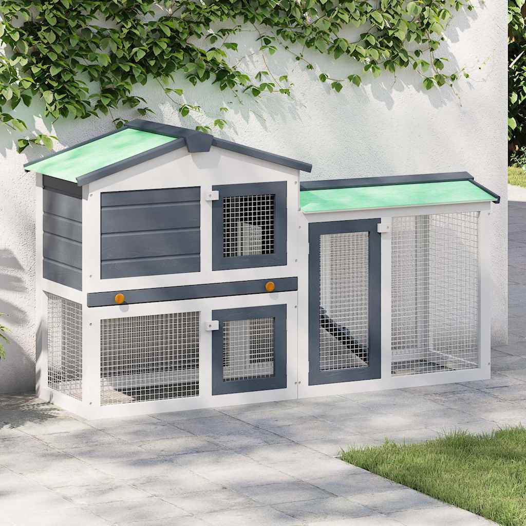Κλουβί Κουνελιών Μεγάλο Γκρι/Λευκό 145 x 45 x 84 εκ. Ξύλινο