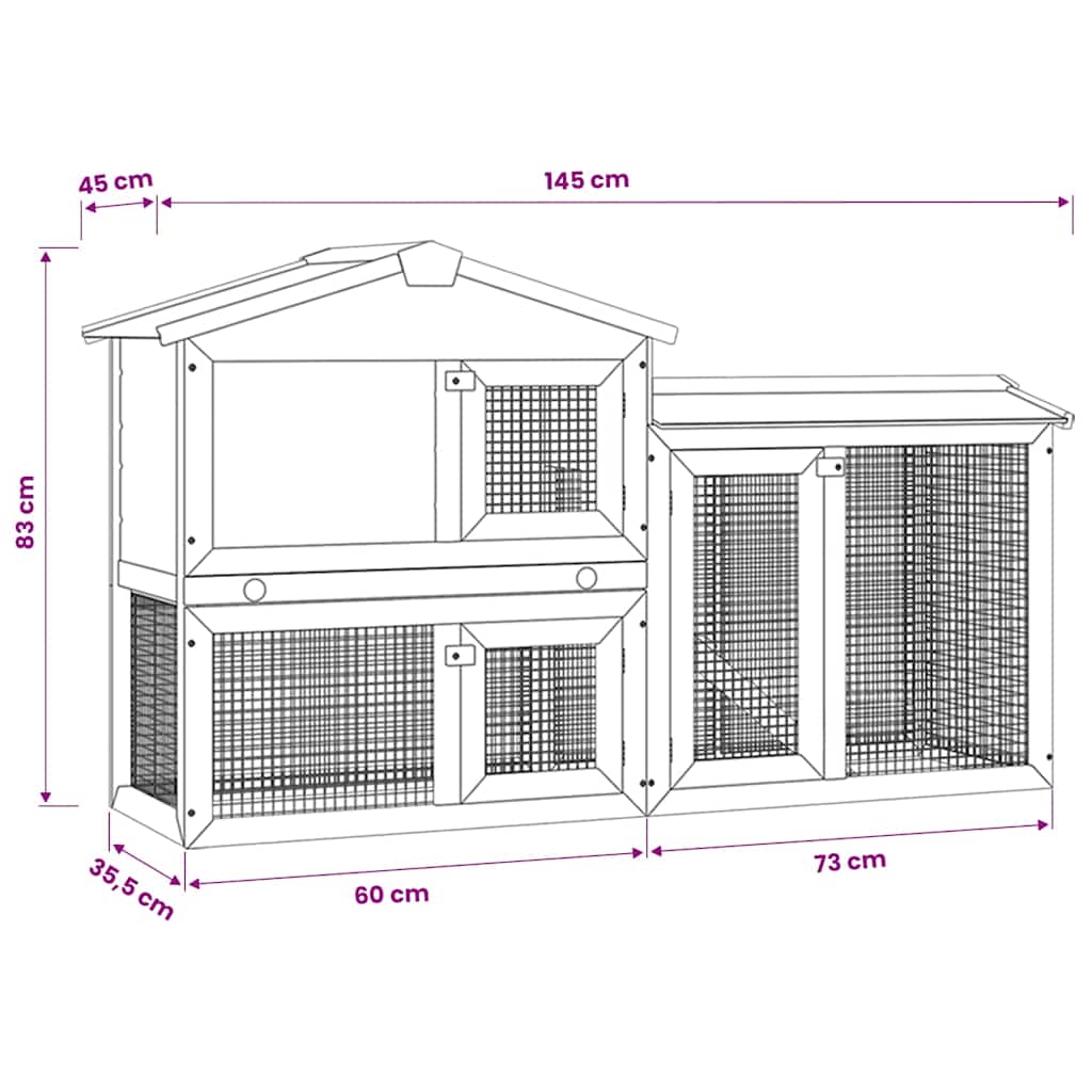 Κλουβί Κουνελιών Μεγάλο Κόκκινο/Λευκό 145 x 45 x 84 εκ. Ξύλινο