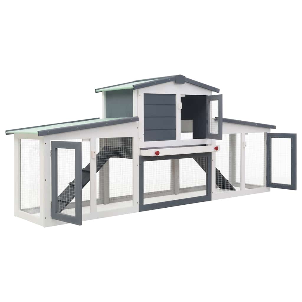 Κλουβί Κουνελιών Μεγάλο Γκρι/Λευκό 201 x 45 x 85 εκ. Ξύλινο