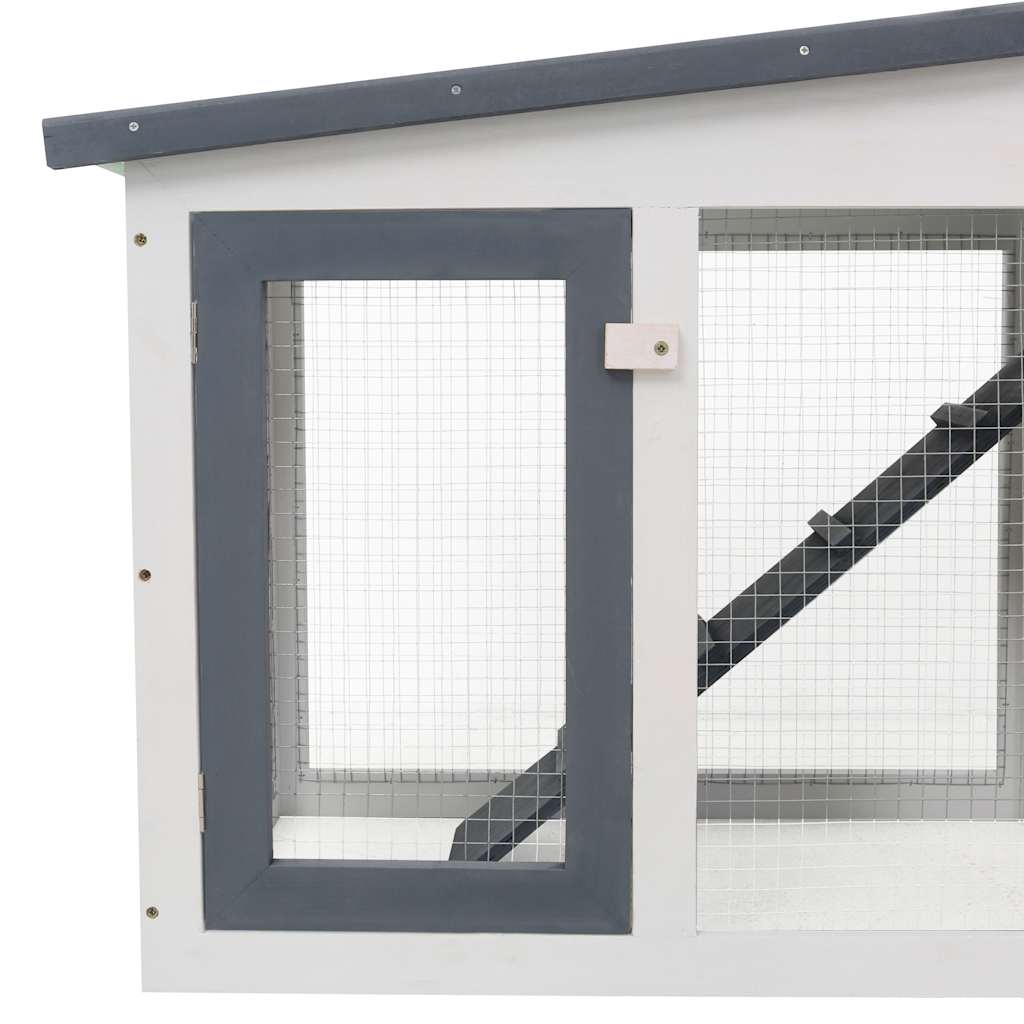 Κλουβί Κουνελιών Μεγάλο Γκρι/Λευκό 201 x 45 x 85 εκ. Ξύλινο
