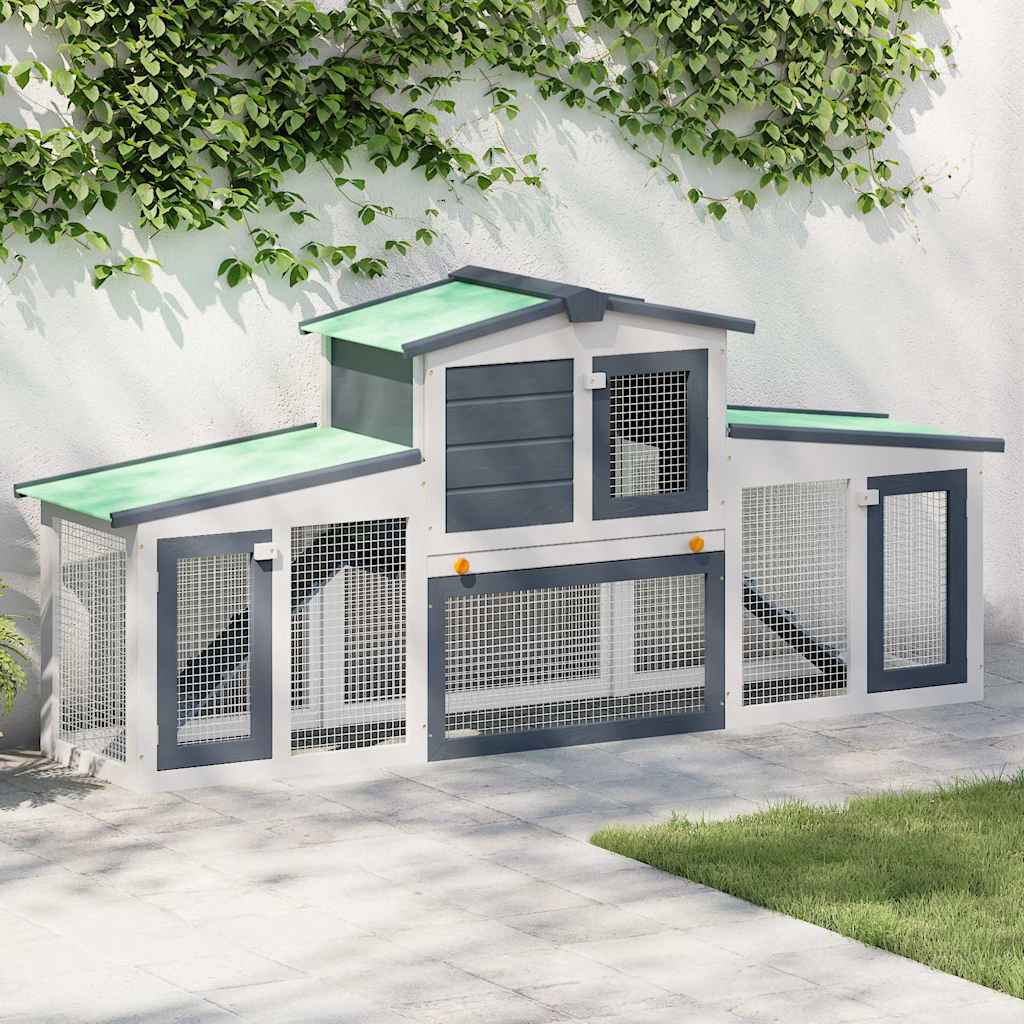 Κλουβί Κουνελιών Μεγάλο Γκρι/Λευκό 201 x 45 x 85 εκ. Ξύλινο