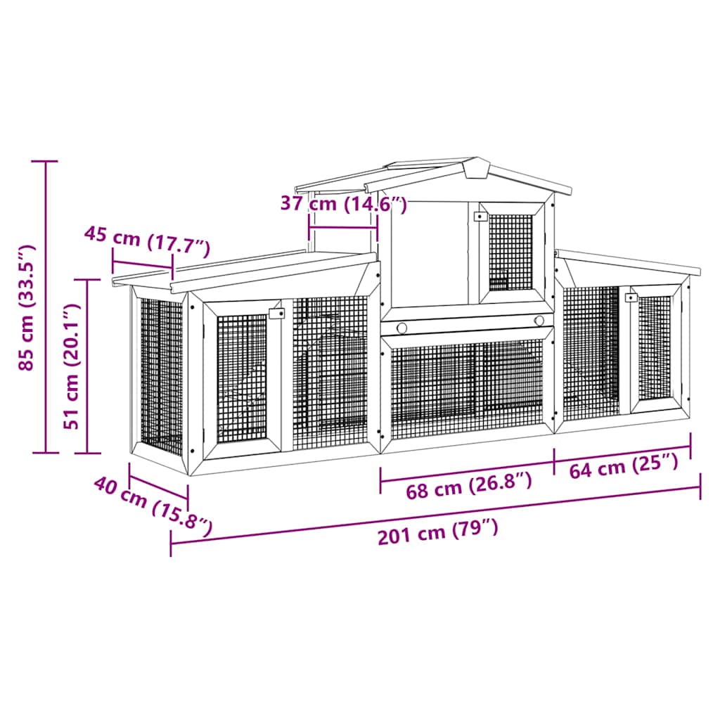 Κλουβί Κουνελιών Μεγάλο Κόκκινο/Λευκό 201 x 45 x 85 εκ. Ξύλινο