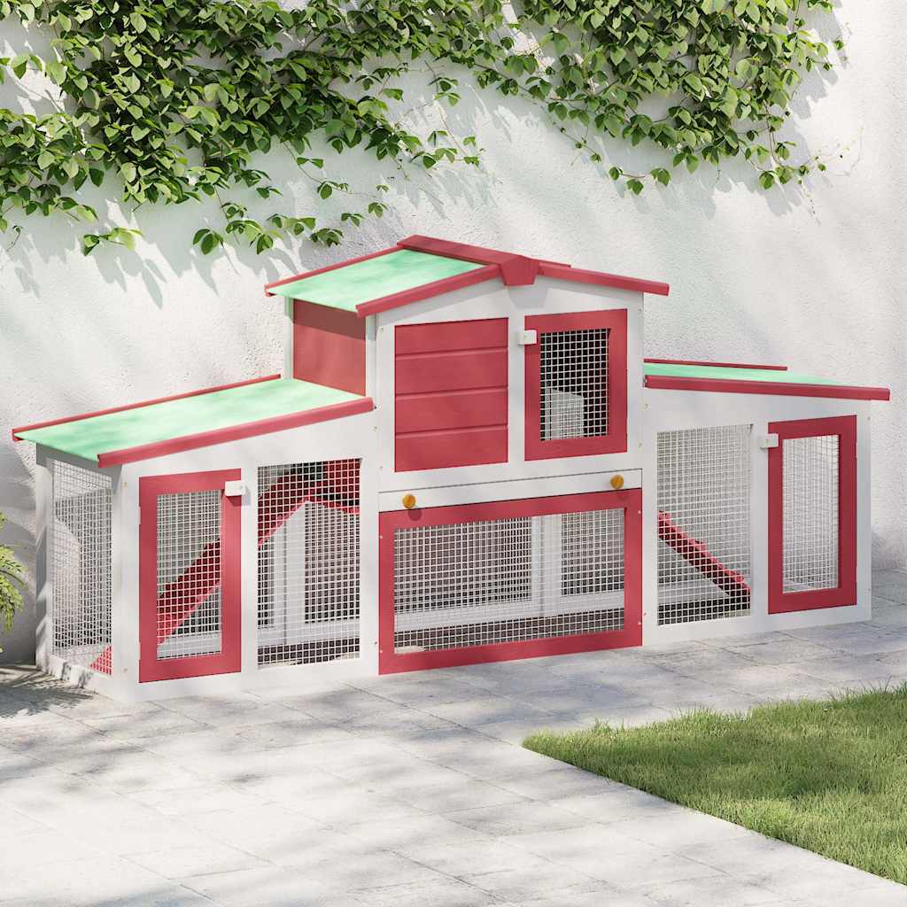 Κλουβί Κουνελιών Μεγάλο Κόκκινο/Λευκό 201 x 45 x 85 εκ. Ξύλινο