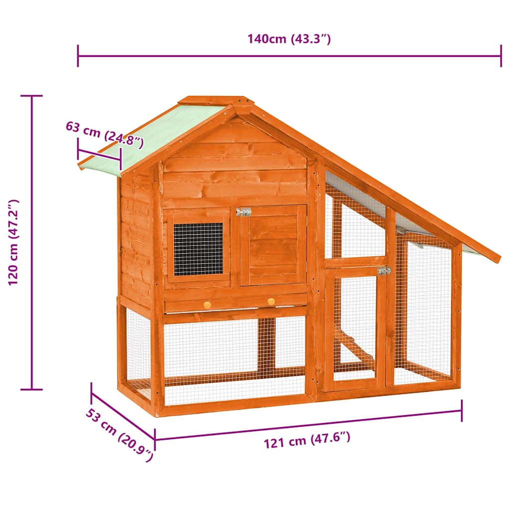 Κλουβί Κουνελιών 140 x 63 x 120 εκ. από Μασίφ Ξύλο Ελάτης