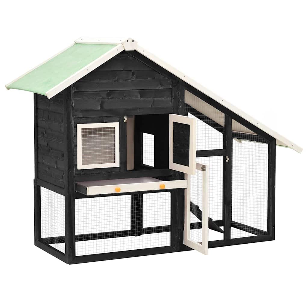 Κλουβί Κουνελιών Γκρι/Λευκό 140x63x120 εκ. Μασίφ Ξύλο Ελάτης