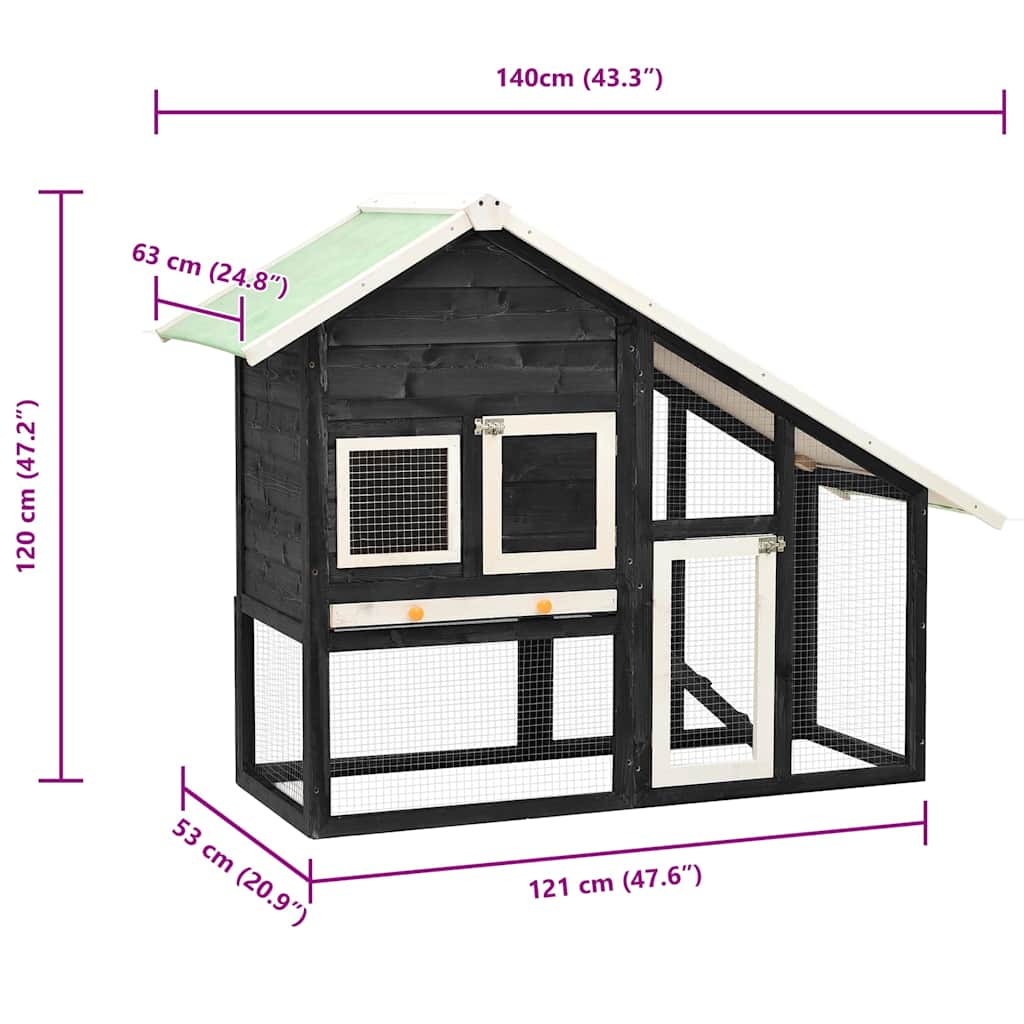 Κλουβί Κουνελιών Γκρι/Λευκό 140x63x120 εκ. Μασίφ Ξύλο Ελάτης