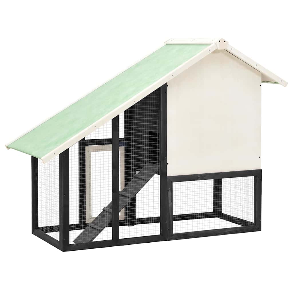 Κλουβί Κουνελιών Γκρι/Λευκό 140x63x120 εκ. Μασίφ Ξύλο Ελάτης