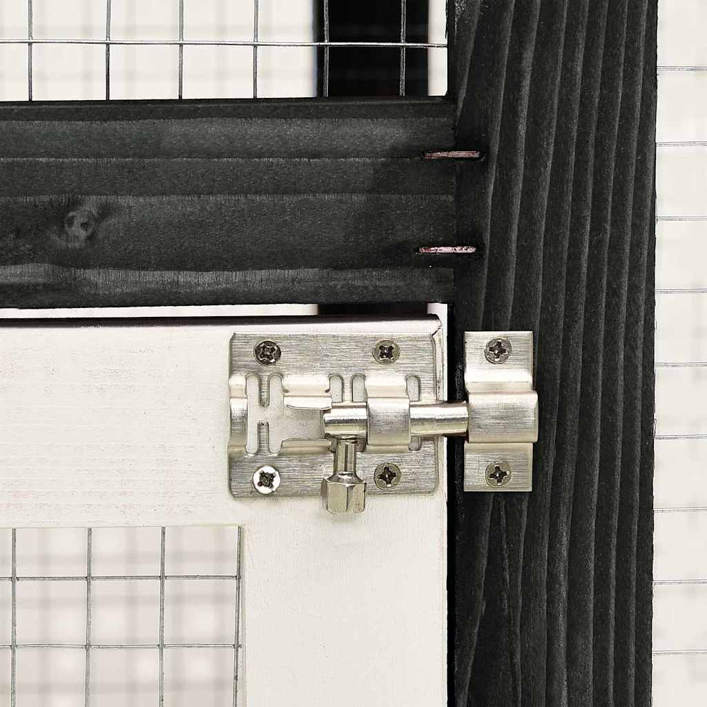Κλουβί Κουνελιών Γκρι/Λευκό 140x63x120 εκ. Μασίφ Ξύλο Ελάτης