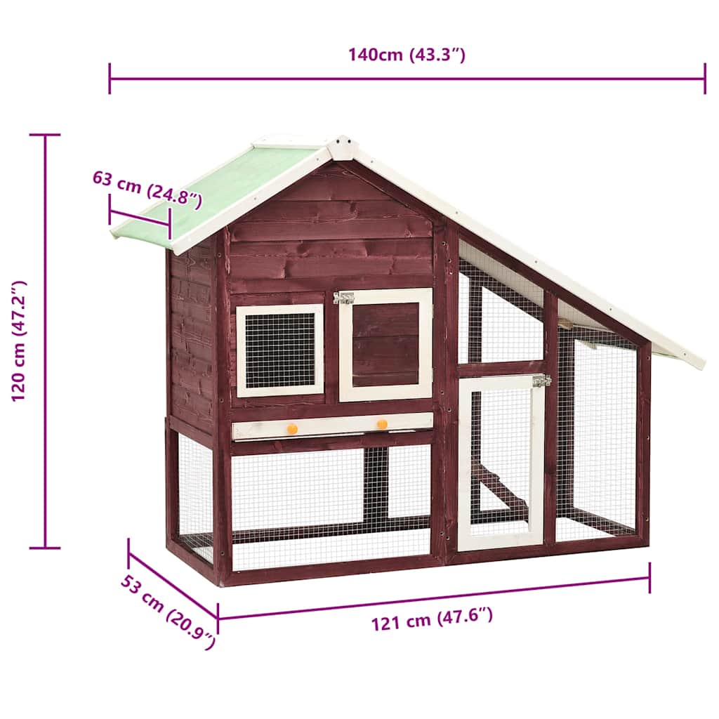 Κλουβί Κουνελιών Μόκα/Λευκό 140x63x120 εκ. Μασίφ Ξύλο Ελάτης