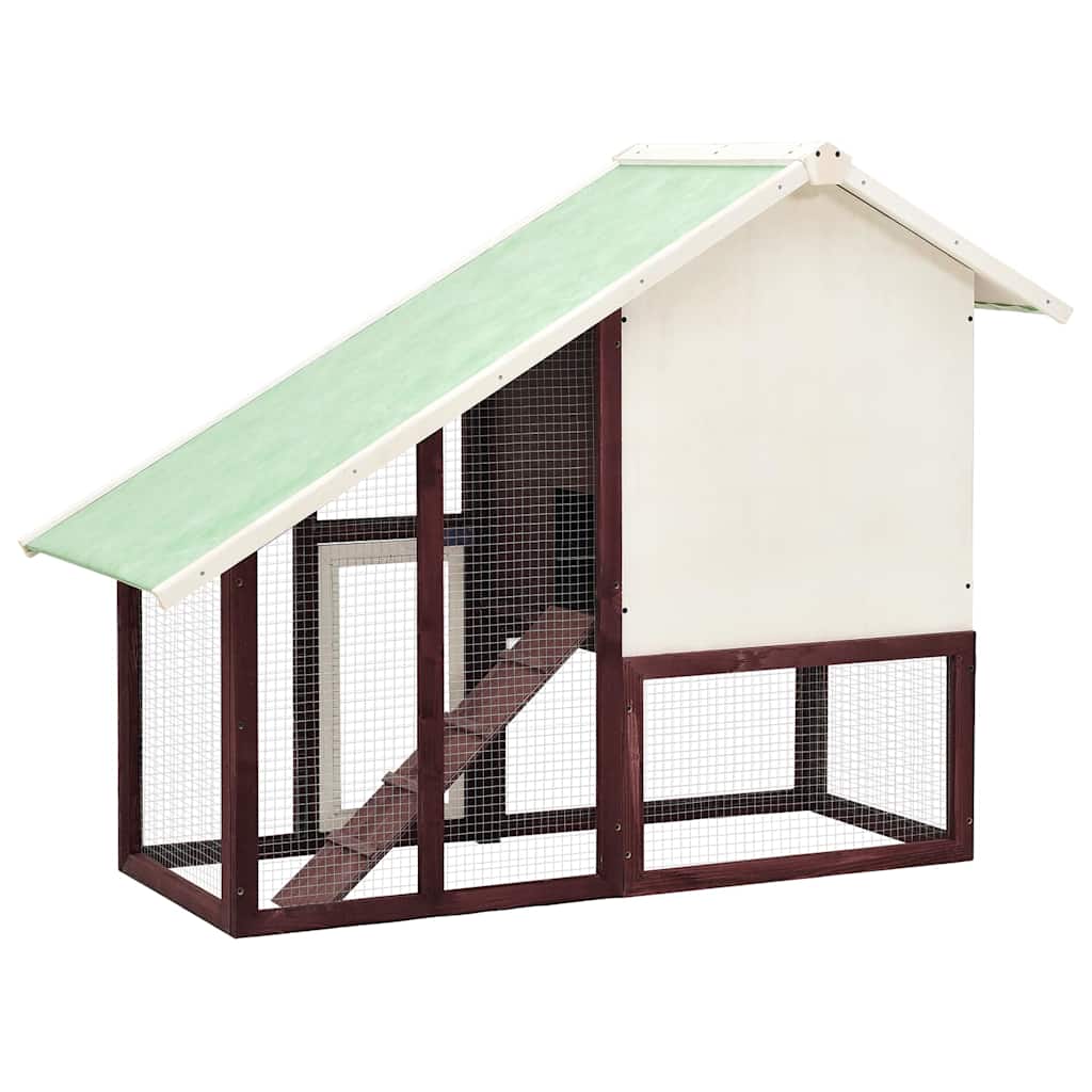Κλουβί Κουνελιών Μόκα/Λευκό 140x63x120 εκ. Μασίφ Ξύλο Ελάτης