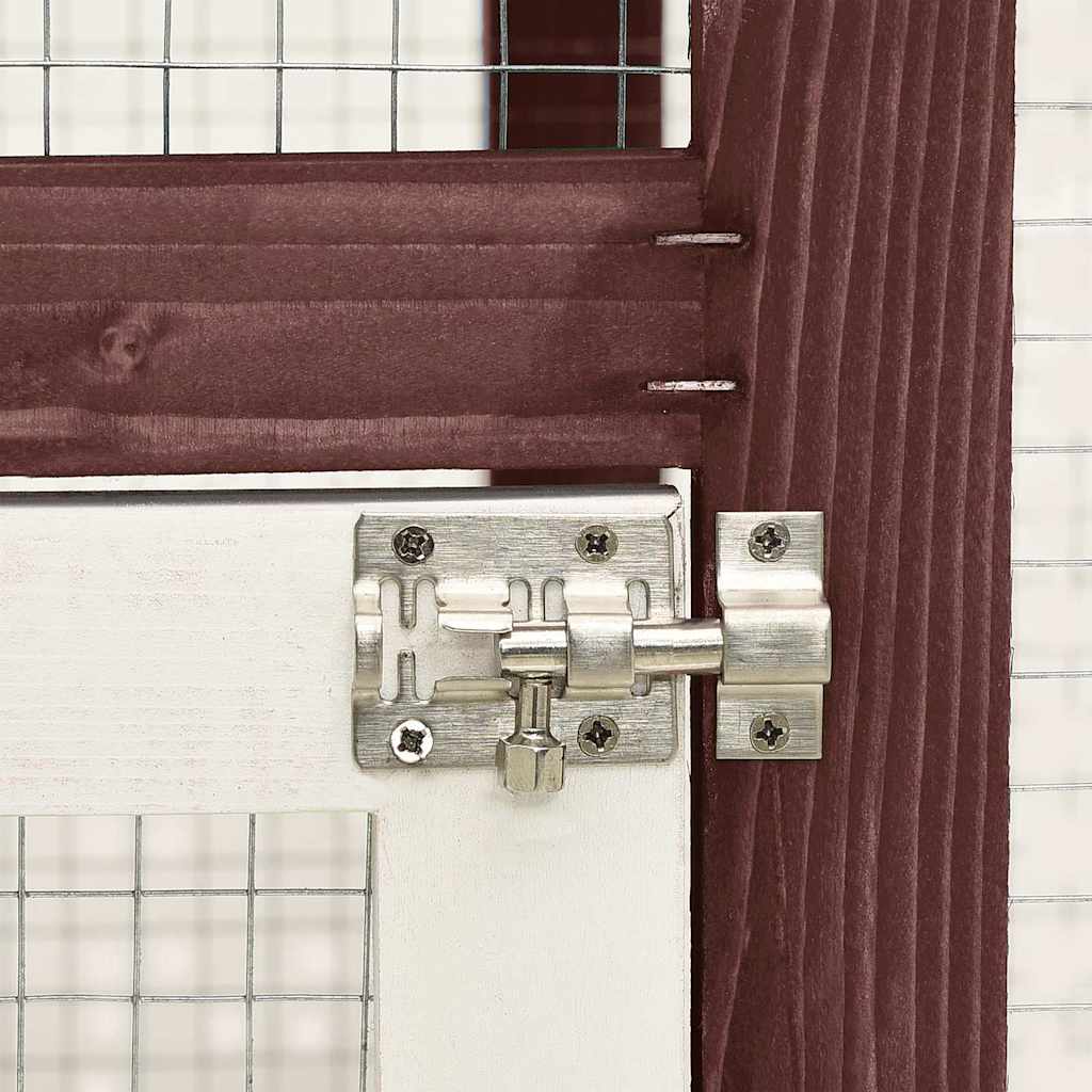 Κλουβί Κουνελιών Μόκα/Λευκό 140x63x120 εκ. Μασίφ Ξύλο Ελάτης