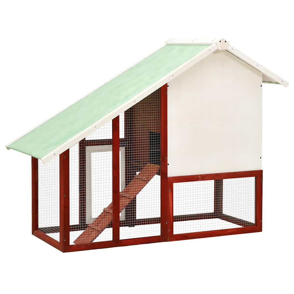 Κλουβί Κουνελιών Κόκκινο/Λευκό 140x63x120 εκ. Μασίφ Ξύλο Ελάτης
