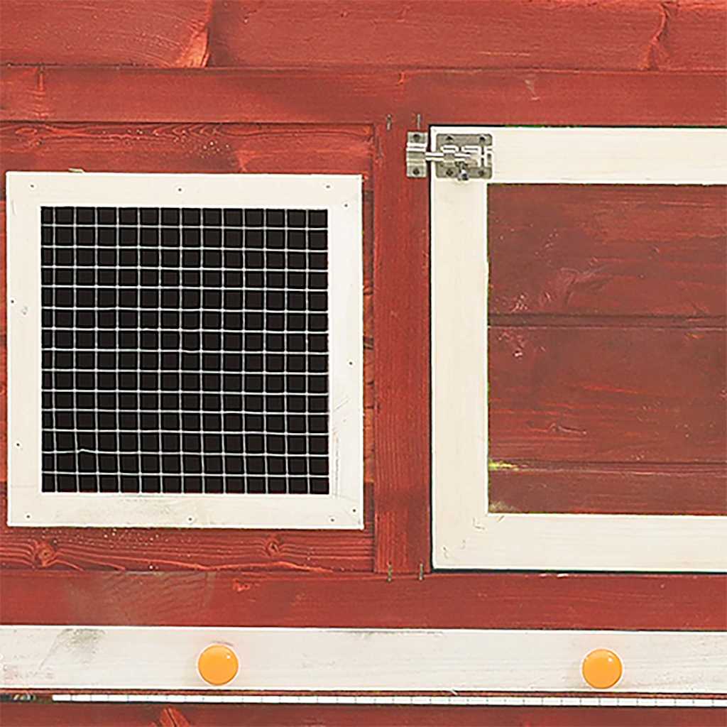 Κλουβί Κουνελιών Κόκκινο/Λευκό 140x63x120 εκ. Μασίφ Ξύλο Ελάτης