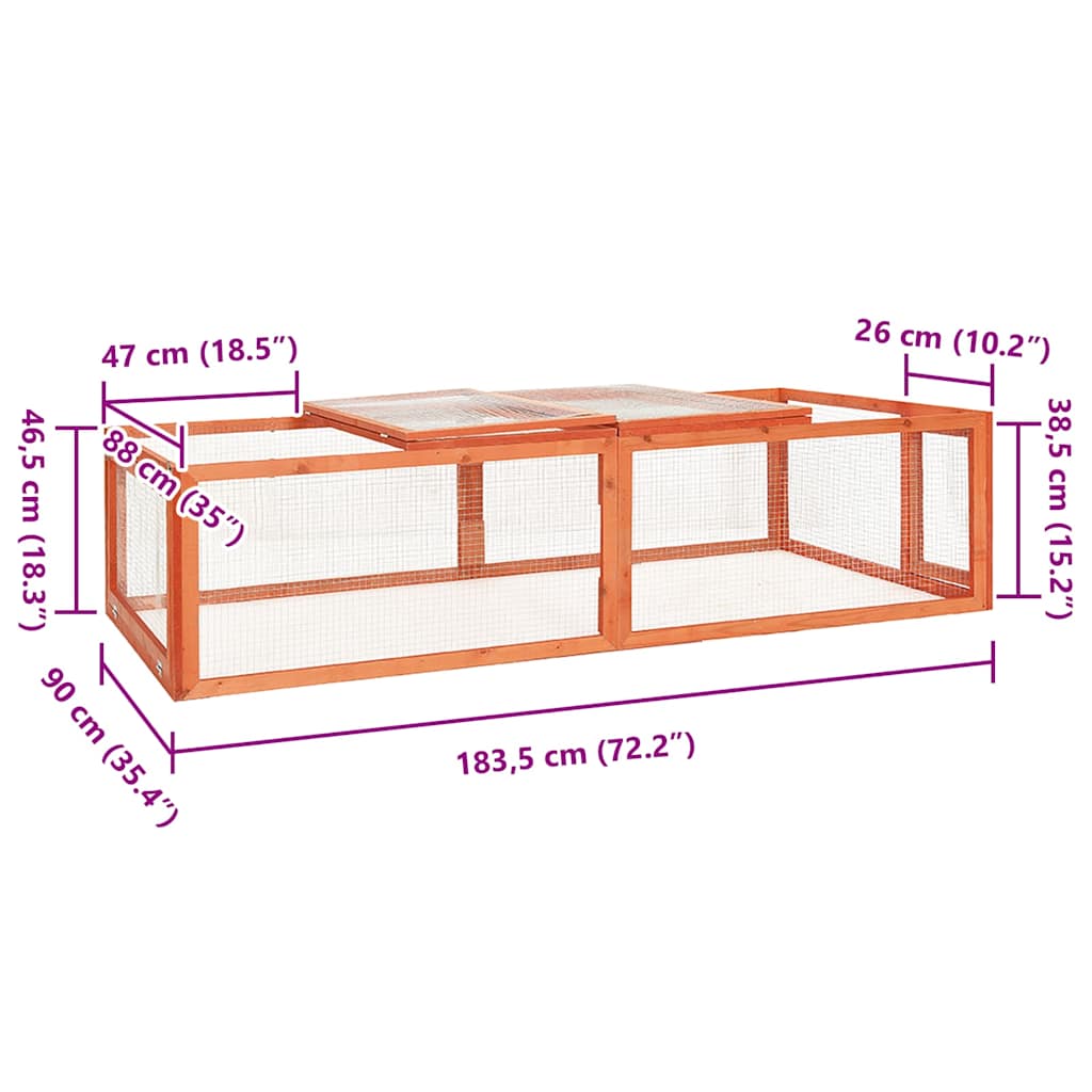 Κλουβί Κουνελιών 183 x 90 x 46,5 εκ. από Μασίφ Ξύλο Ελάτης